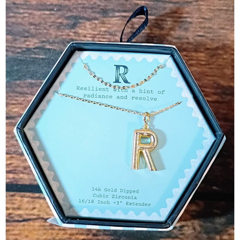 A New Day 14k‎ Gold Dipped Initial R Pendant Necklace Cubic Zirconia NWT Boxed